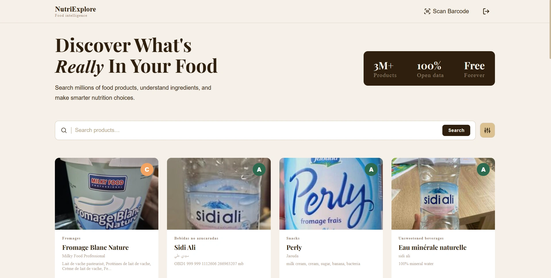 NutriExplore — live project screenshot